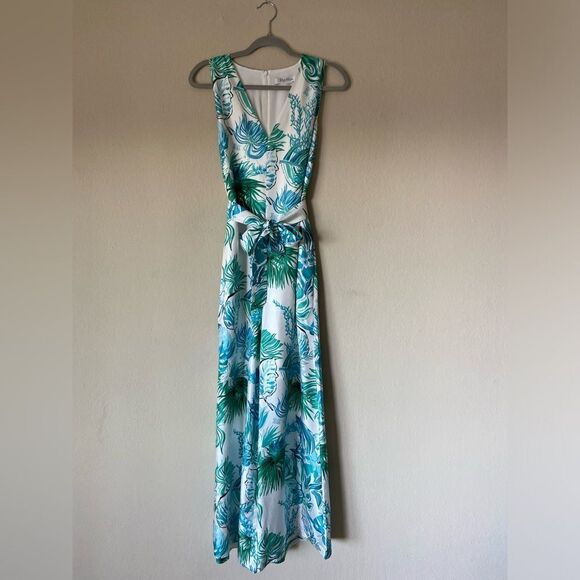 Max Mara Kabala Floral Silk Jumpsuit White Green Turquoise Size S - Picture 9 of 14
